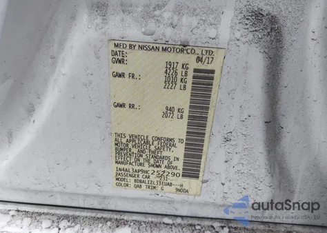 2017 Nissan Altima 2.5 Sv z USA, uszkodzony, nr VIN 1N4AL3AP9HC252290